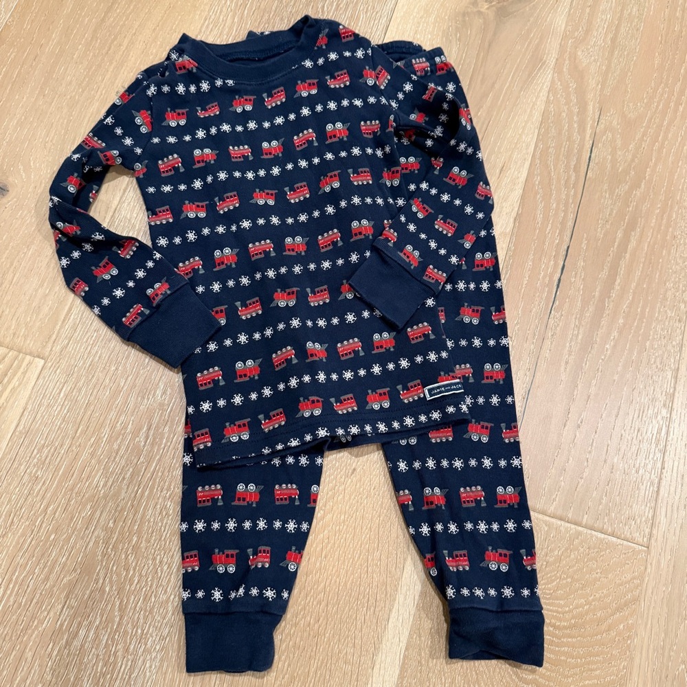 Janie and Jack Navy Train Pajama Set